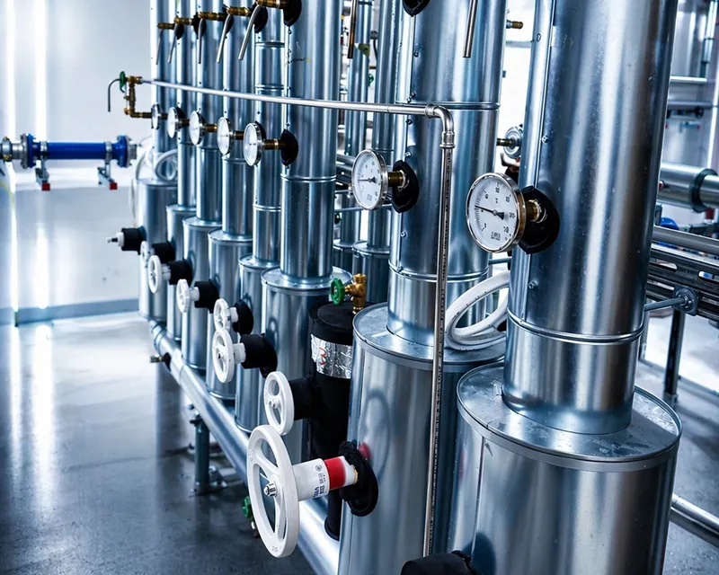 Trinkwasserinstallation mit Steigleitungen, Absperrventilen und Manometern